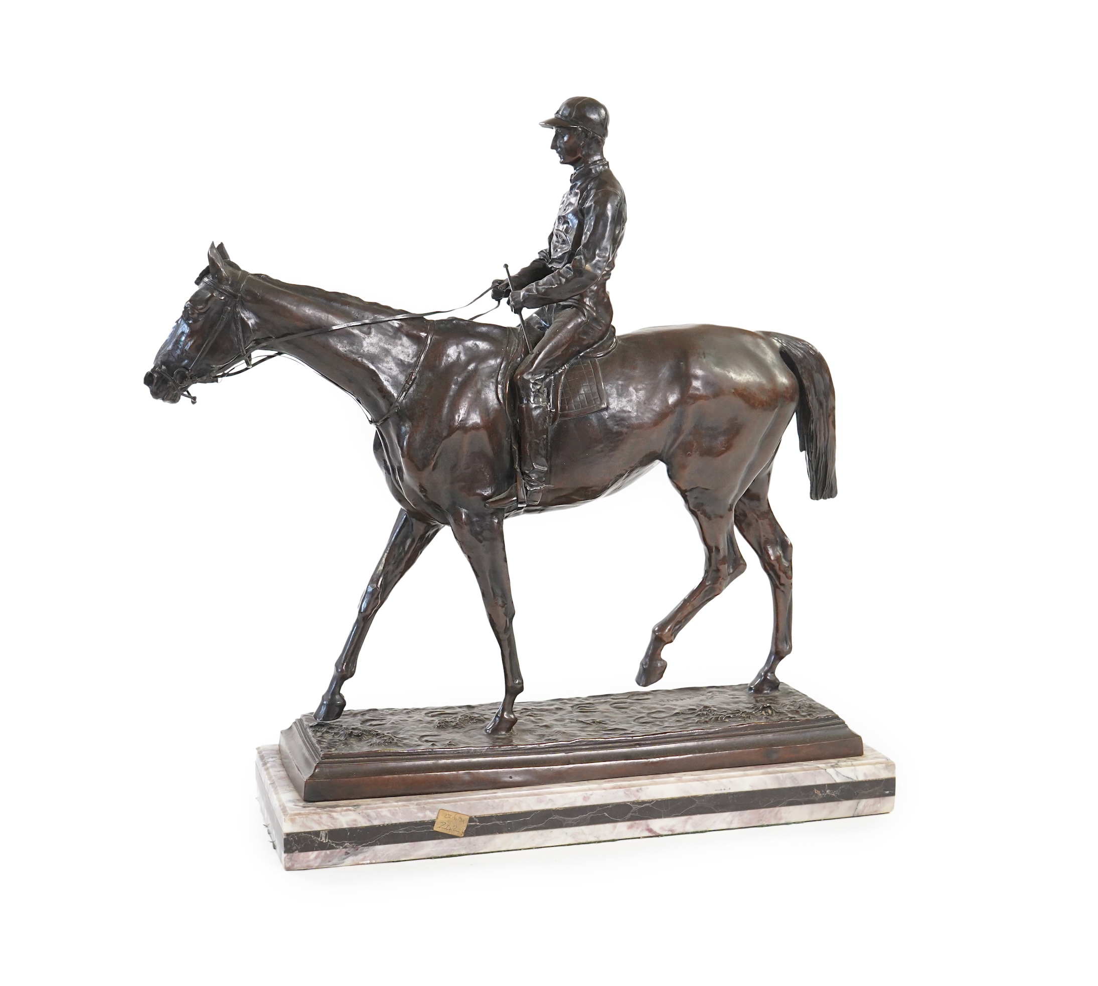 A large bronze equestrian group of a racehorse and jockey, late cast after Isidore Jules Bonheur